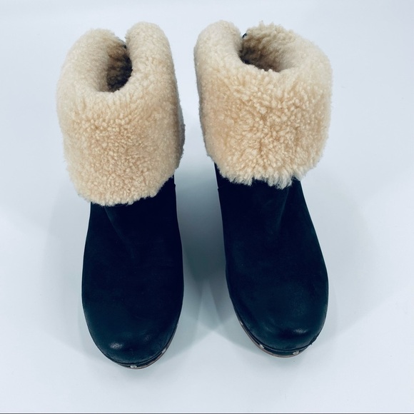 UGG Lynnea Black Suede Studded Fold Over Ankle Boots Size 7 - Picture 2 of 10